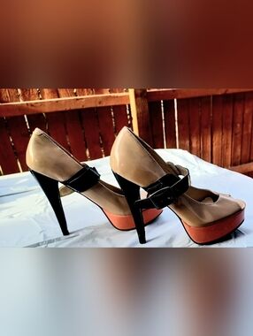 Steve Madden Nude and Coral Patent Mary Jane Platform Heels
